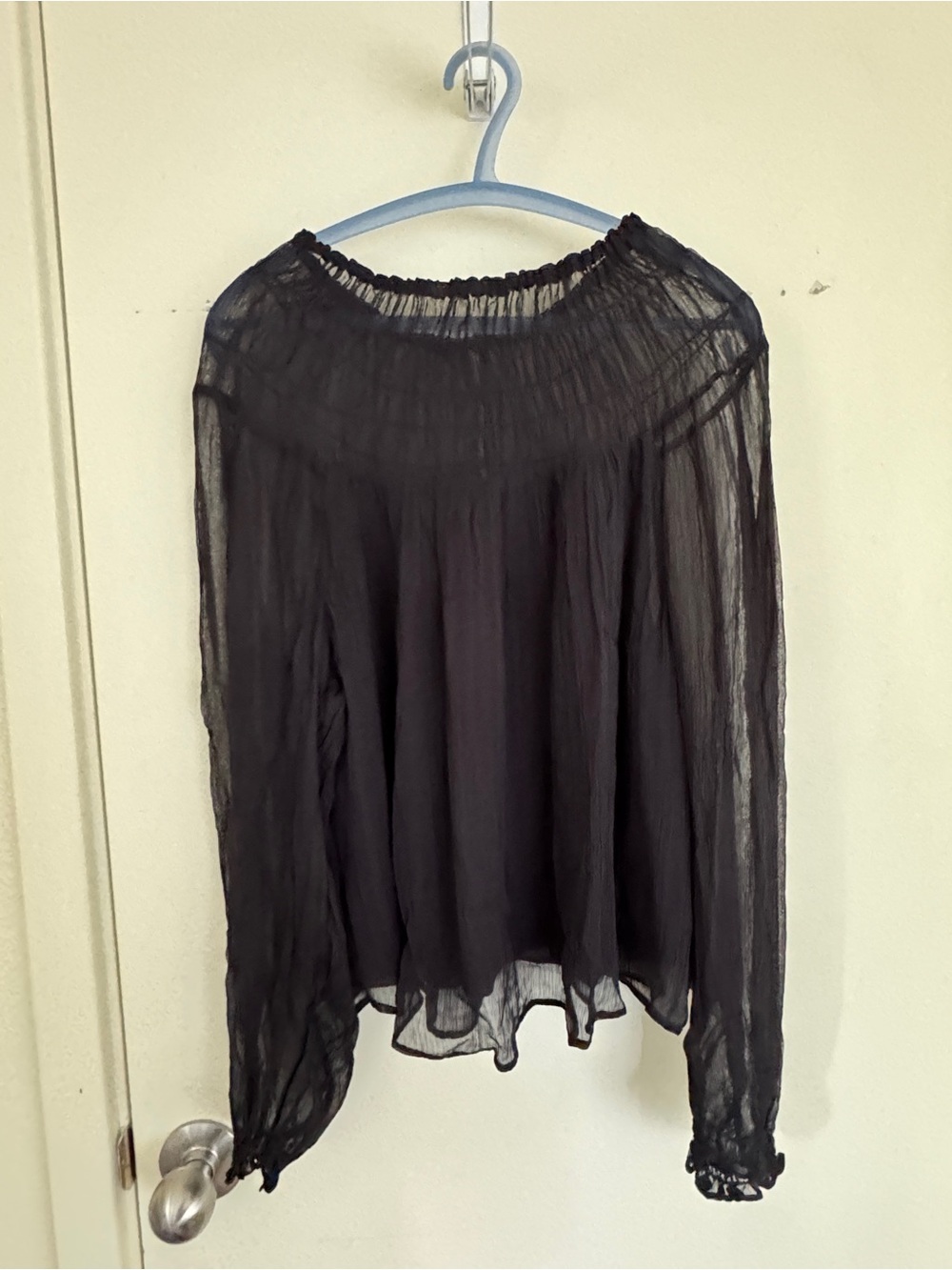 J. Crew Sheer Black Long-Sleeve Peasant Blouse